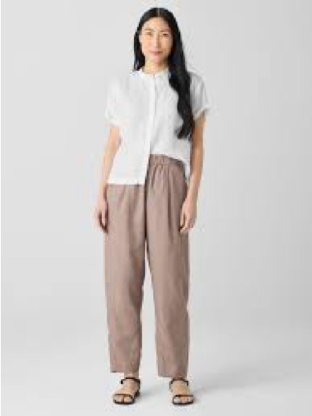 Eileen Fisher Relaxed Elastic-Waist Trousers in Taupe Beige